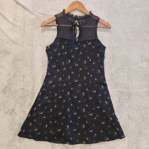 Hollister Black Lace Neckline Floral Mini Dress Size S Whimsigoth Festival Y2K